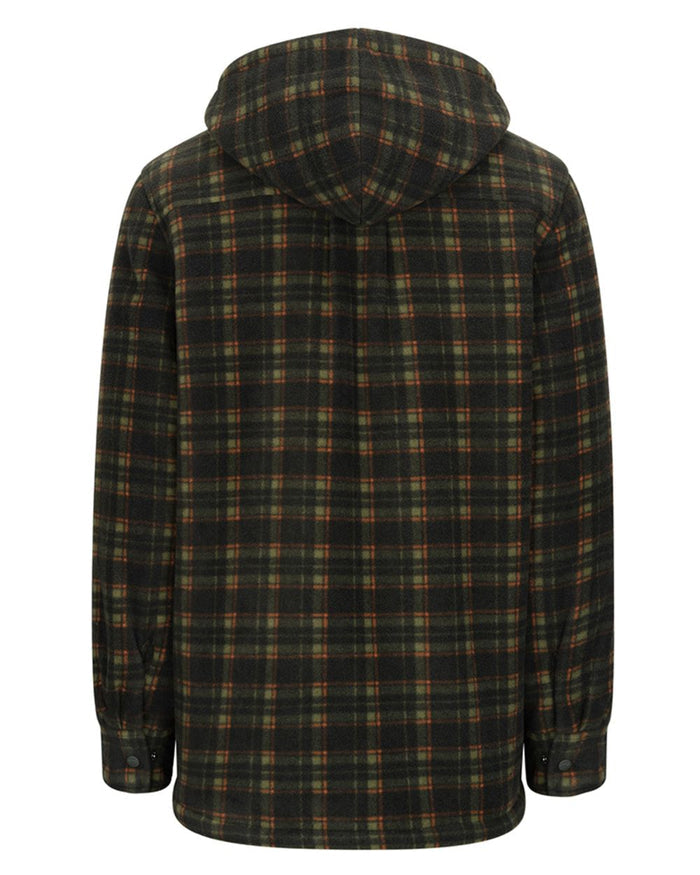 Green Coloured Hoggs of Fife Mens Caithness Hooded Fleece Shacket on white background #colour_green