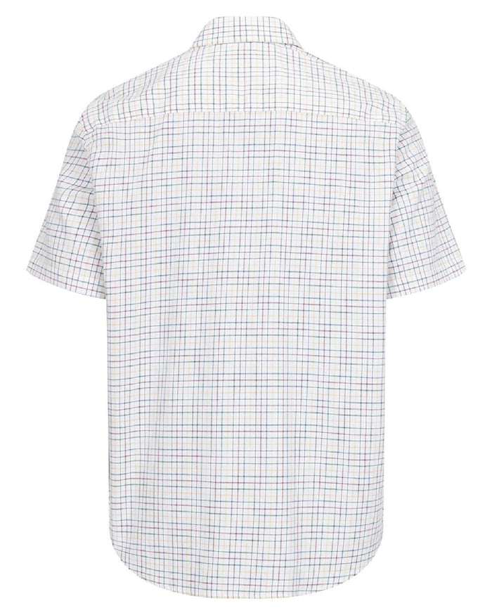 Green Gold Coloured Hoggs of Fife Mens Callum Short Sleeve Tattersall Shirt on white background #colour_green-gold