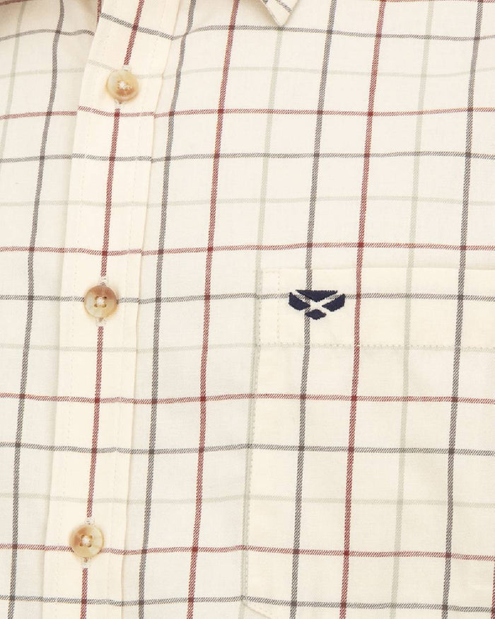 Rust coloured Hoggs of Fife Mens Chieftain Premier Tattersall Shirt on white background #colour_rust