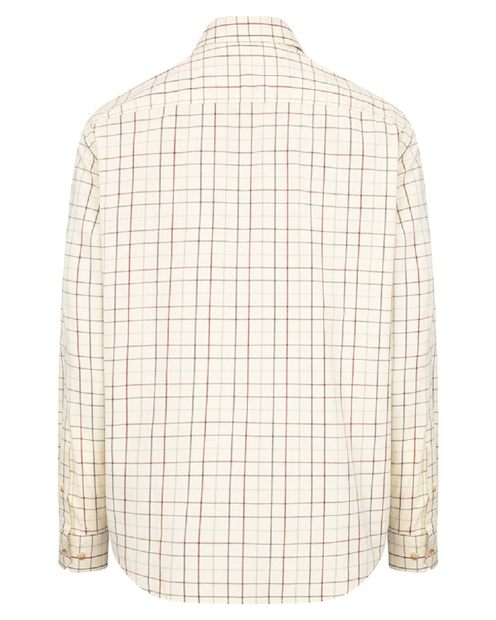 Rust coloured Hoggs of Fife Mens Chieftain Premier Tattersall Shirt on white background #colour_rust
