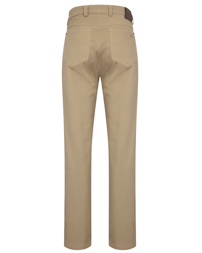 Stone coloured Hoggs of Fife Mens Craigtoun Stretch Twill Jeans on white background #colour_stone