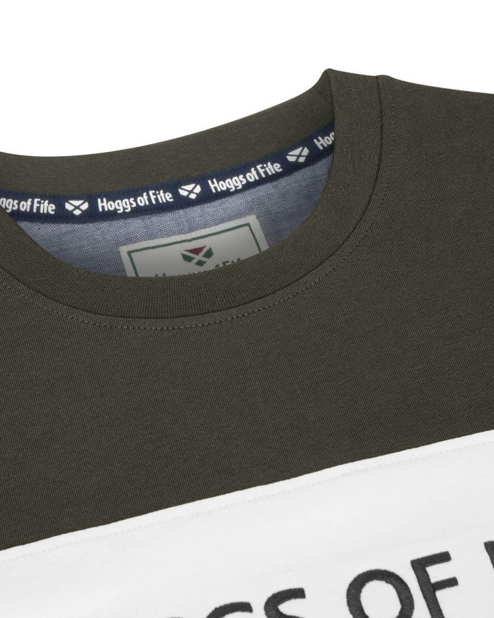 Forest White Navy Coloured Hoggs of Fife Mens Dalbeattie Colour Block T-Shirt on white background #colour_forest-white-navy