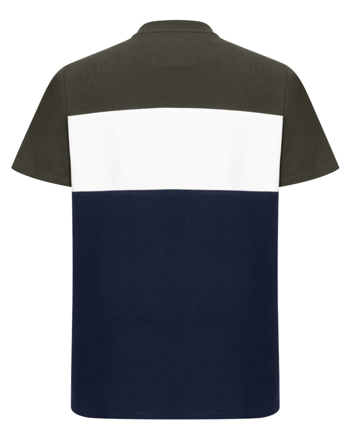 Forest White Navy Coloured Hoggs of Fife Mens Dalbeattie Colour Block T-Shirt on white background #colour_forest-white-navy