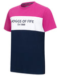 Berry White Navy Coloured Hoggs of Fife Mens Darcie Colour Block T-Shirt on white background #colour_berry-white-navy