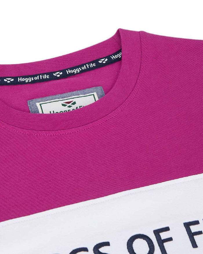 Berry White Navy Coloured Hoggs of Fife Mens Darcie Colour Block T-Shirt on white background #colour_berry-white-navy