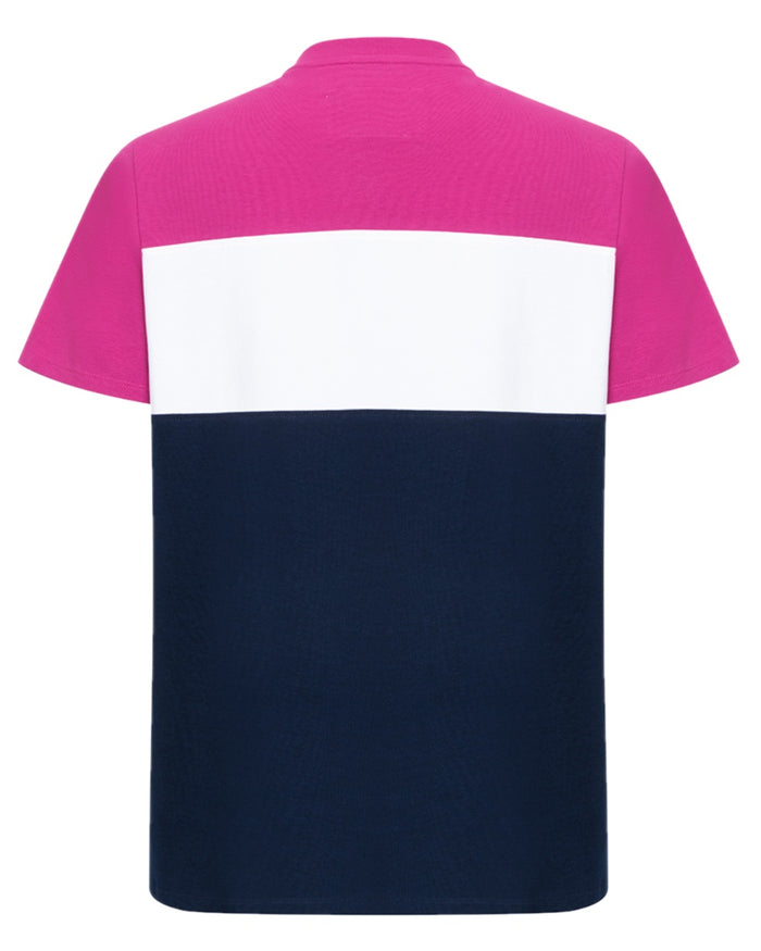 Berry White Navy Coloured Hoggs of Fife Mens Darcie Colour Block T-Shirt on white background #colour_berry-white-navy
