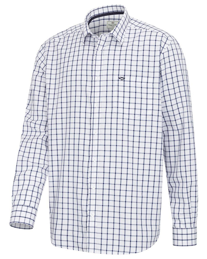 Navy White Coloured Hoggs of Fife Mens Fernie Bamboo Shirt on white background #colour_navy-white