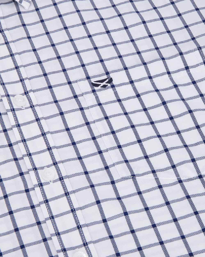 Navy White Coloured Hoggs of Fife Mens Fernie Bamboo Shirt on white background #colour_navy-white