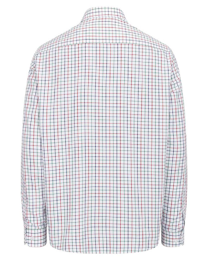 Green Red Navy Coloured Hoggs of Fife Mens Fernie Bamboo Shirt on white background #colour_green-red-navy
