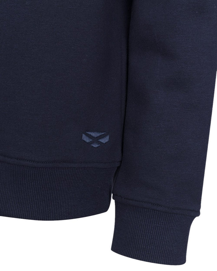 Navy Coloured Hoggs of Fife Mens Galloway 1888 Plain Quarter Zip Sweatshirt on white background #colour_navy