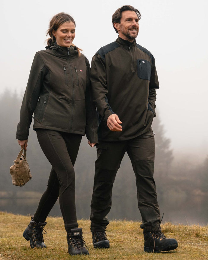 Green Black coloured Hoggs of Fife Mens Green King Active Utility Trousers on outdoor background #colour_green-black