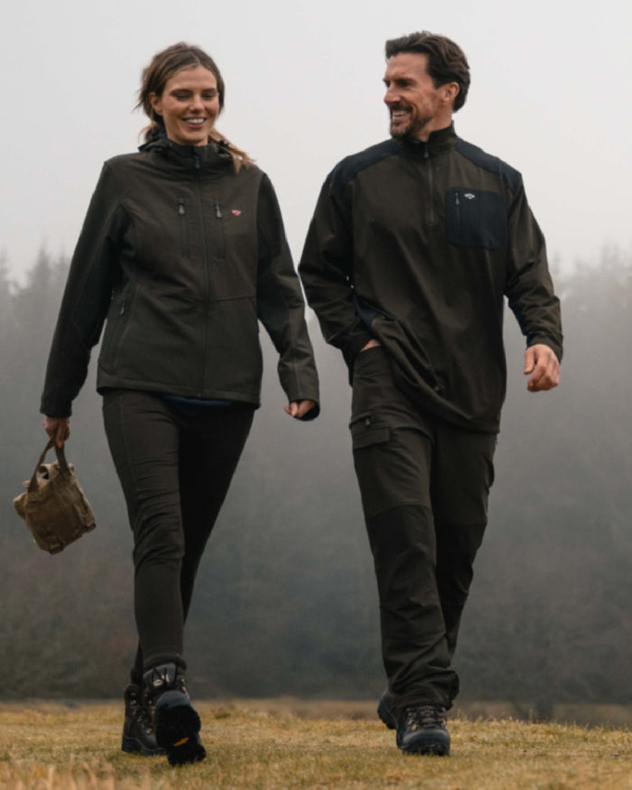 Green Black coloured Hoggs of Fife Mens Green King Active Utility Trousers on outdoor background #colour_green-black