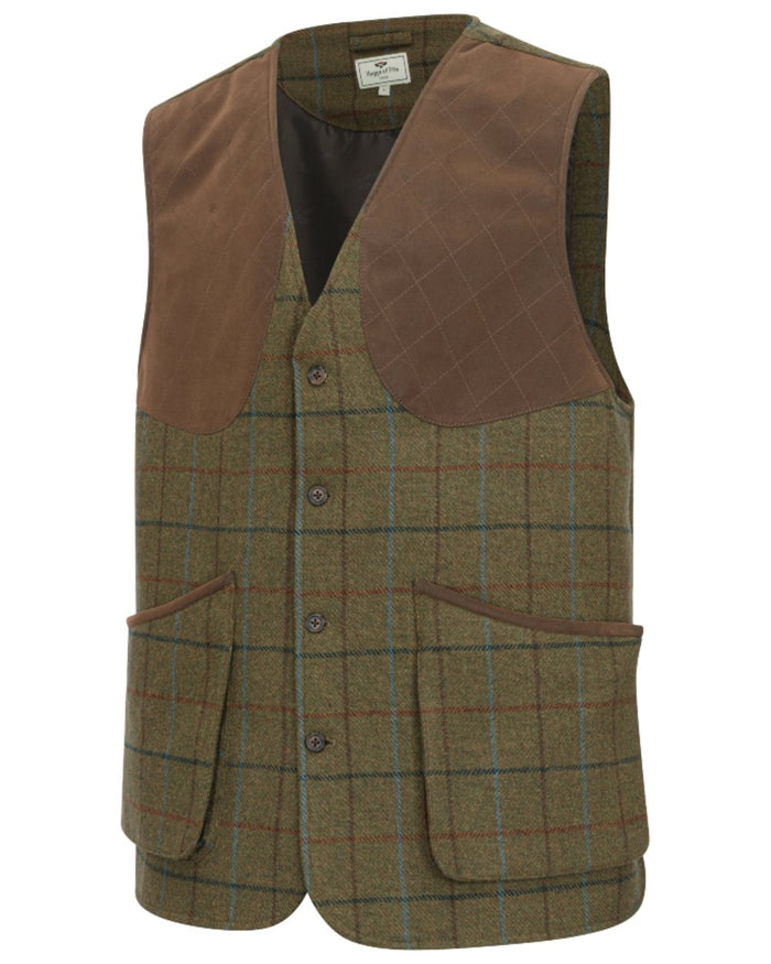 Green Blue coloured Hoggs of Fife Mens Kingussie Technical Tweed Field Waistcoat on white background #colour_green-blue