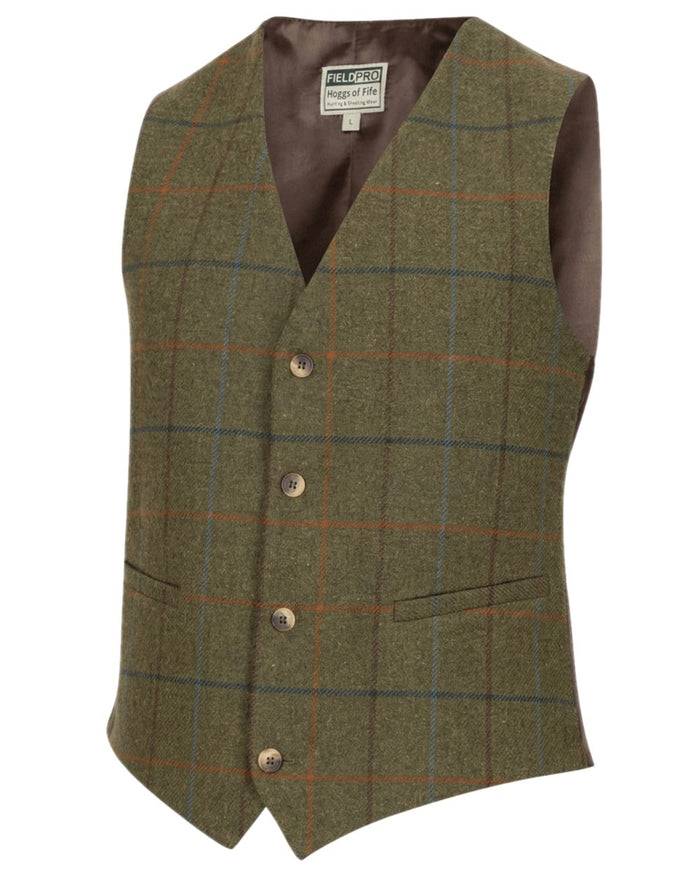 Green Blue Coloured Hoggs of Fife Mens Kingussie Tweed Dress Waistcoat on white background #colour_green-blue