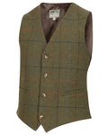 Green Blue Coloured Hoggs of Fife Mens Kingussie Tweed Dress Waistcoat on white background #colour_green-blue