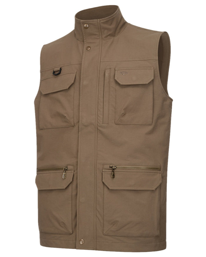 Khaki Coloured Hoggs of Fife Mens Rothesay Utility Gilet on white background #colour_khaki