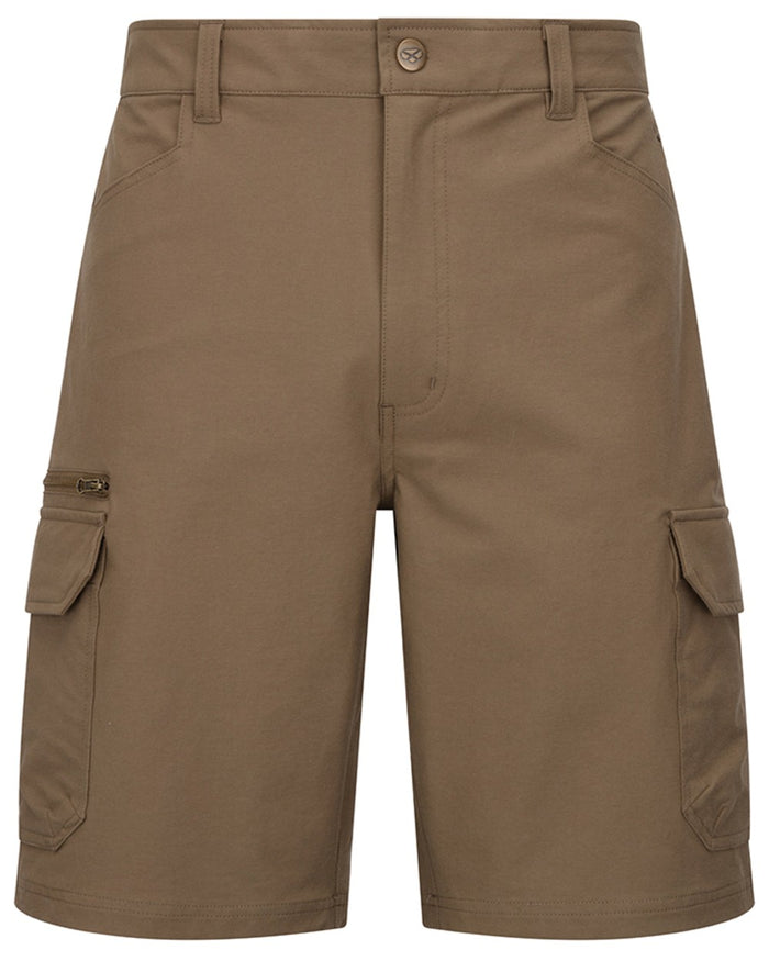 Khaki coloured Hoggs of Fife Mens Rothesay Utility Shorts on white background #colour_khaki