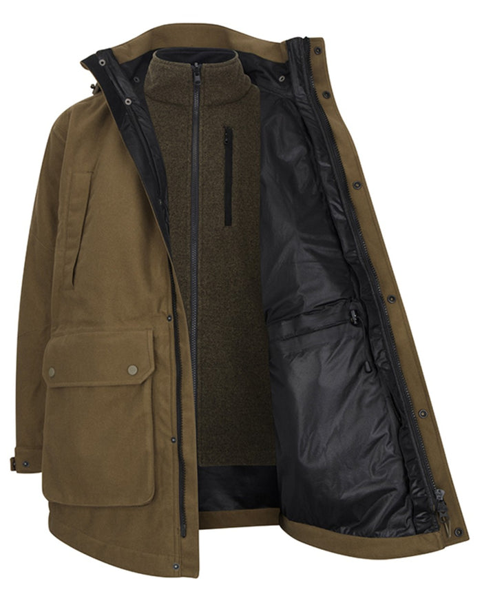 Olive coloured Hoggs of Fife Mens Torness Trilaminate 3-In-1 Jacket on white background #colour_olive