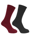 Green Burgundy Coloured Hoggs of Fife Merino Brogue Country Socks Twin Pack on white background #colour_green-burgundy