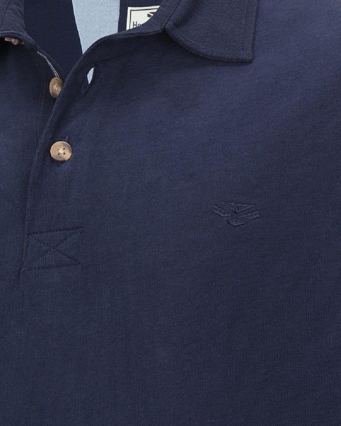 Navy Coloured Hoggs of Fife Mens Moffat Long Sleeve Rugby Shirt on white background #colour_navy