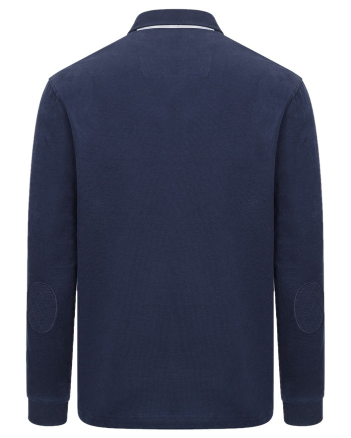 Navy Coloured Hoggs of Fife Mens Moffat Long Sleeve Rugby Shirt on white background #colour_navy