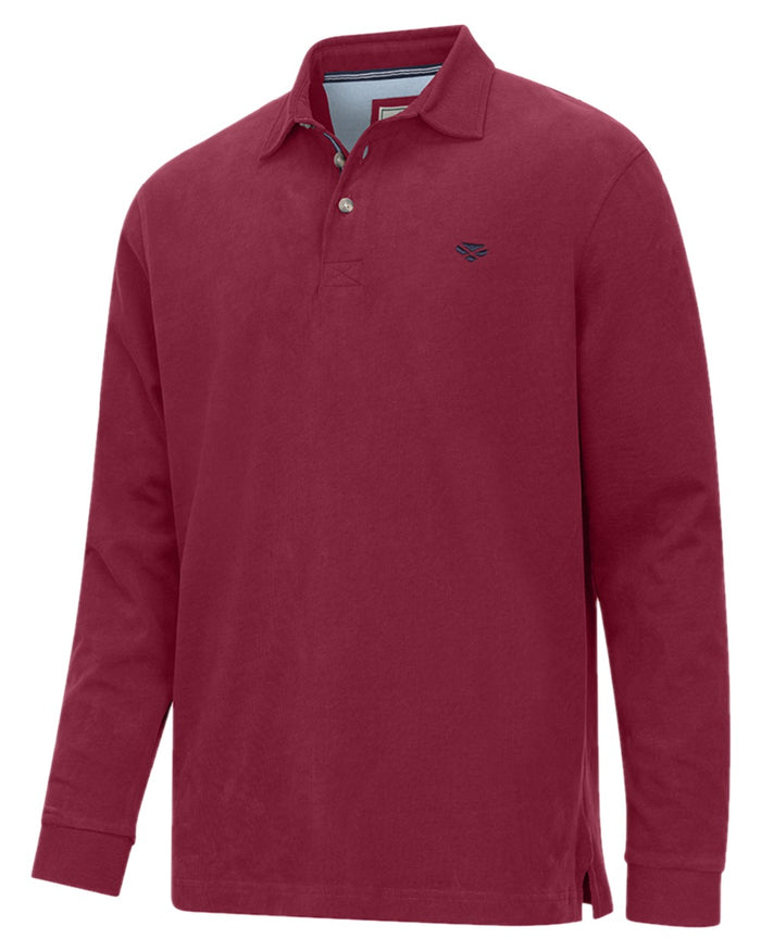 Burgundy Coloured Hoggs of Fife Mens Moffat Long Sleeve Rugby Shirt on white background #colour_burgundy