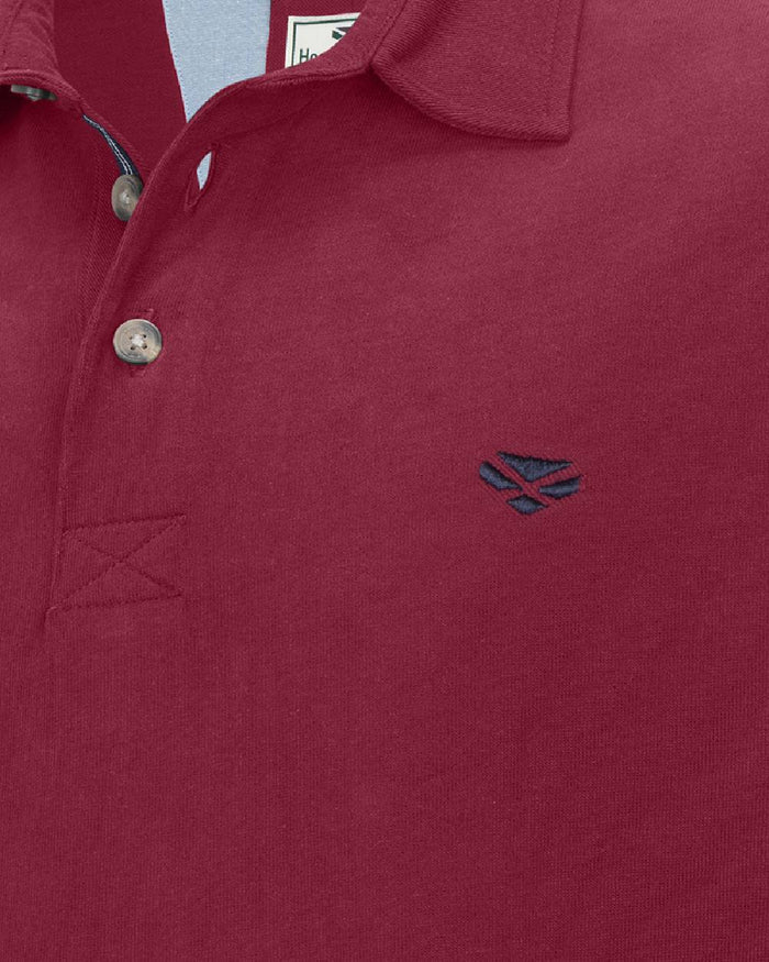 Burgundy Coloured Hoggs of Fife Mens Moffat Long Sleeve Rugby Shirt on white background #colour_burgundy