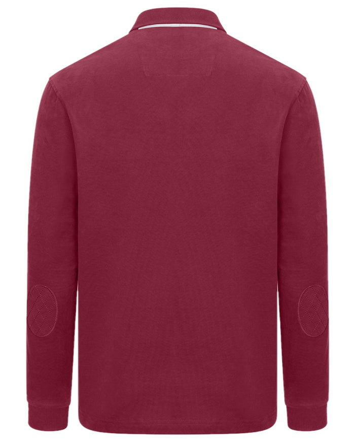 Burgundy Coloured Hoggs of Fife Mens Moffat Long Sleeve Rugby Shirt on white background #colour_burgundy