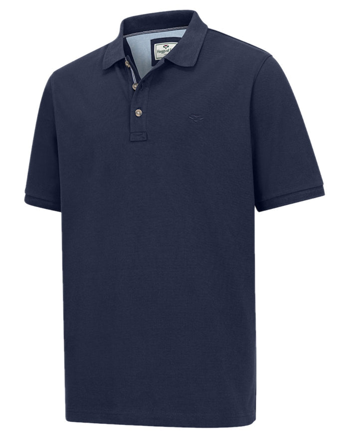 Navy Coloured Hoggs of Fife Mens Newton Pique Polo Shirt on white background #colour_navy