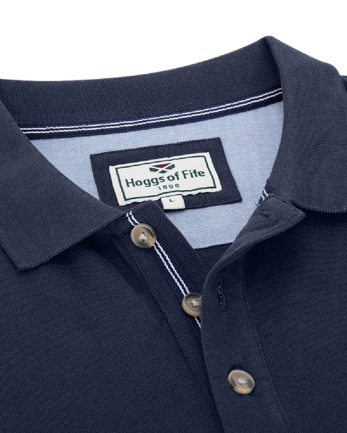 Navy Coloured Hoggs of Fife Mens Newton Pique Polo Shirt on white background #colour_navy