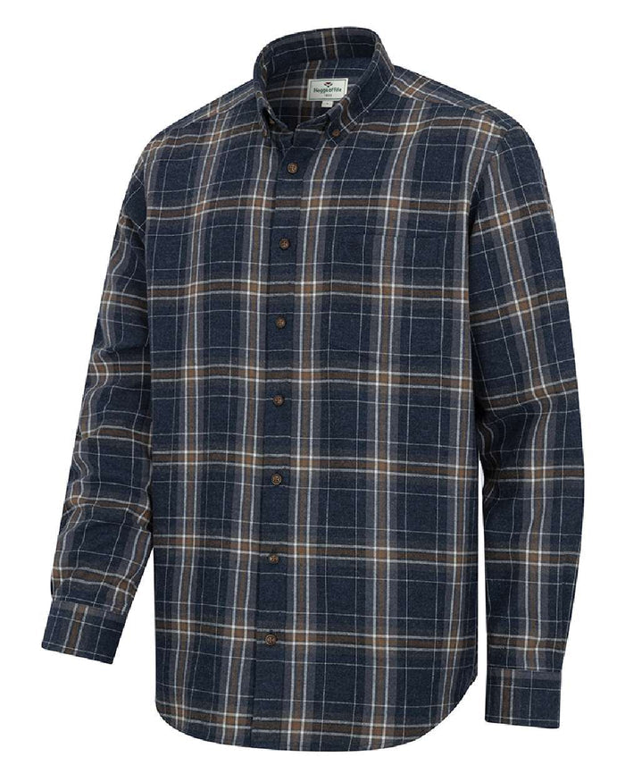 Blue Brown White coloured Hoggs of Fife Pitlessie Button Down Flannel Shirt on white background #colour_blue-brown-white