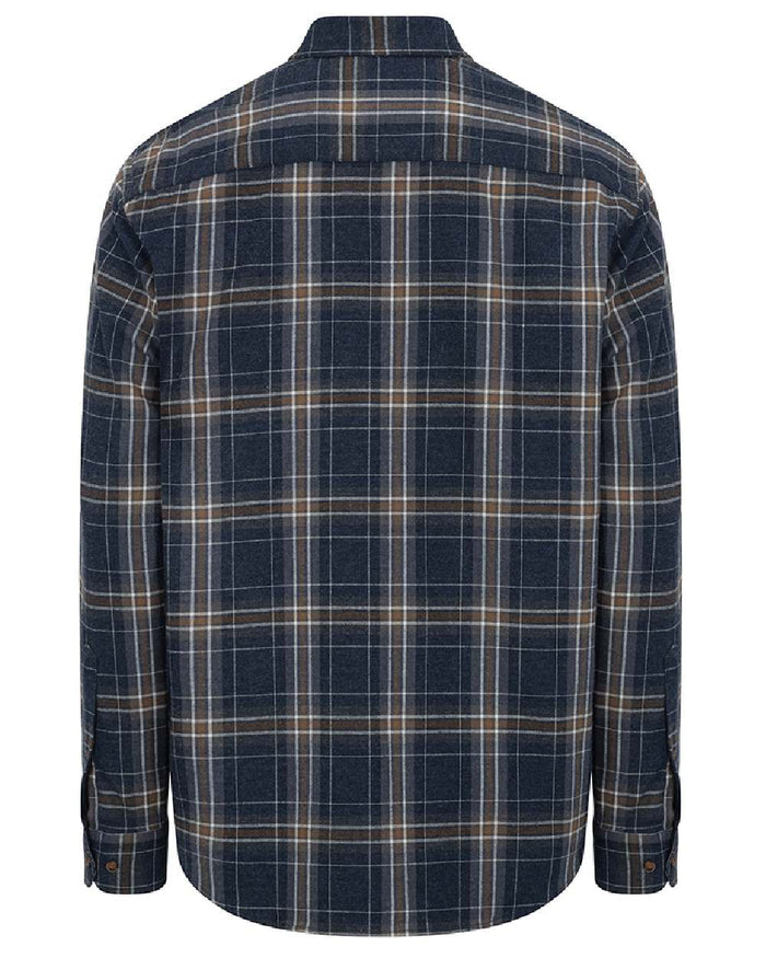Blue Brown White coloured Hoggs of Fife Pitlessie Button Down Flannel Shirt on white background #colour_blue-brown-white