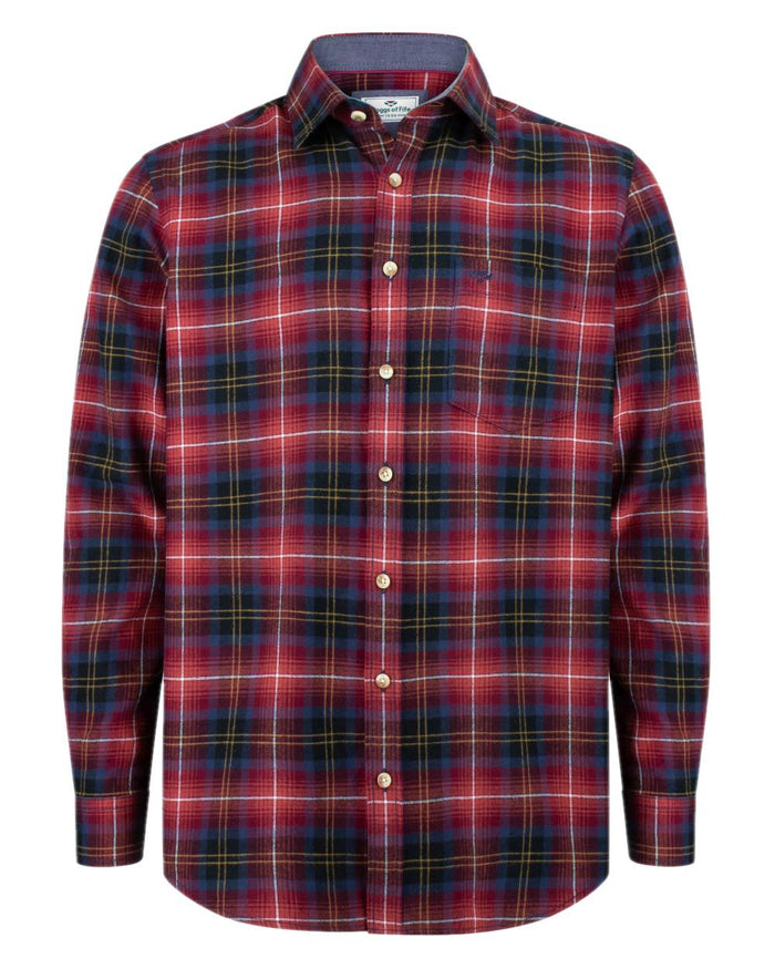 Rust Check Coloured Hoggs of Fife Pitmedden Flannel Check Shirt on white background #colour_rust-check