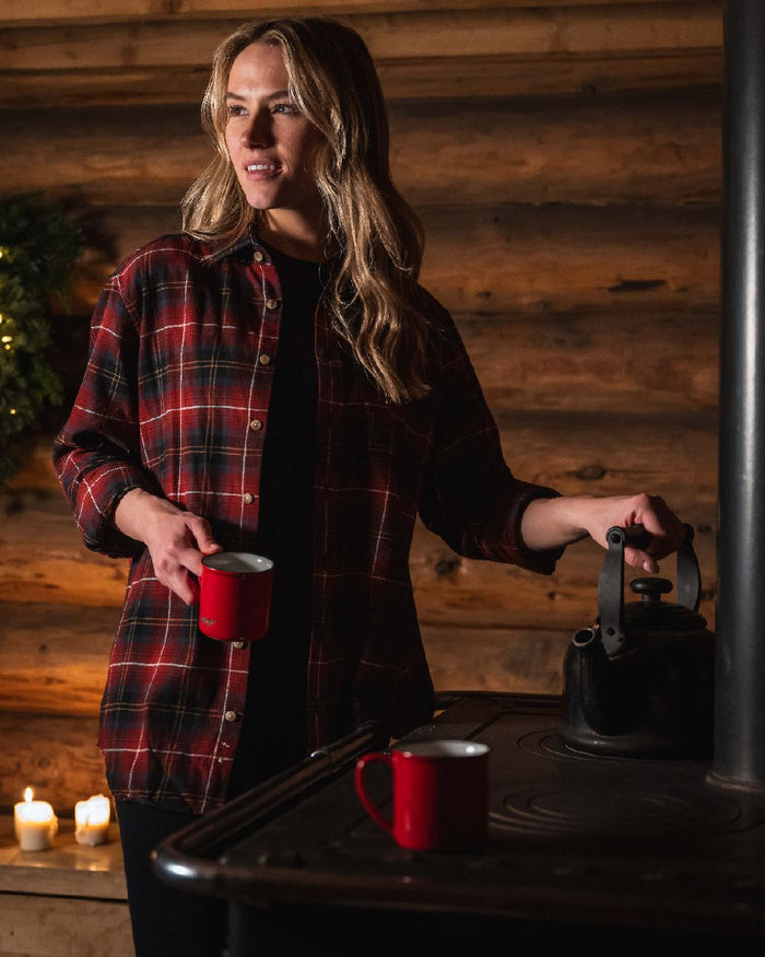 Rust Check Coloured Hoggs of Fife Pitmedden Flannel Check Shirt on indoor background #colour_rust-check