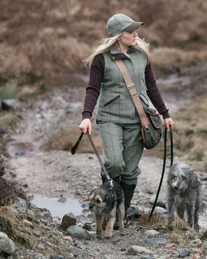Spring Bracken Coloured Hoggs of Fife Roslin Ladies Technical Tweed Breeks on countryside background #colour_spring-bracken