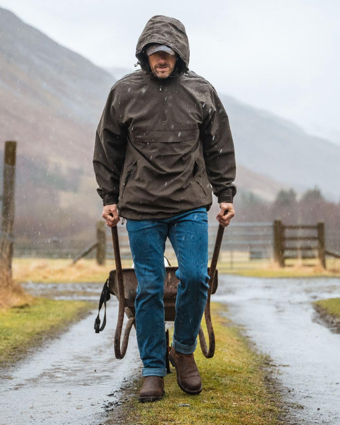 Crazy Horse Brown Coloured Hoggs of Fife Shire Pro Waterproof Dealer Boots on countryside background #colour_crazy-horse-brown