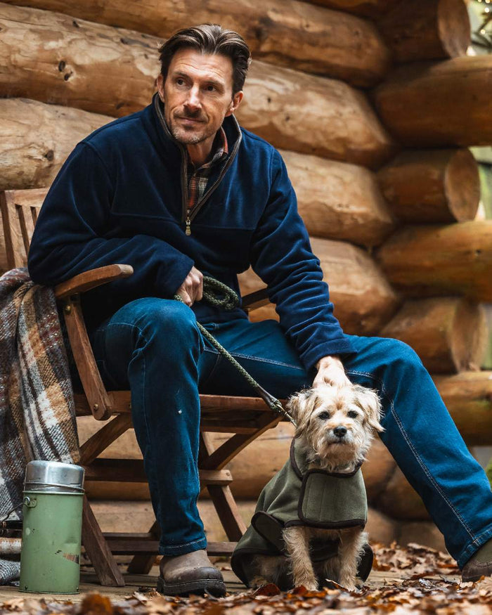Midnight Navy Coloured Hoggs of Fife Stenton Quarter Zip Fleece on outdoor background #colour_midnight-navy