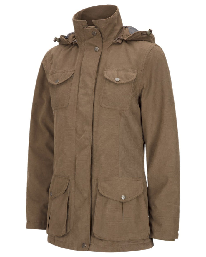 Sage Coloured Hoggs of Fife Struther Ladies Hooded Field Coat on white background #colour_sage