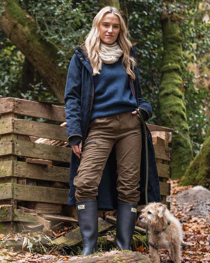 Sage Coloured Hoggs of Fife Struther Ladies Waterproof Trousers on outdoor background #colour_sage