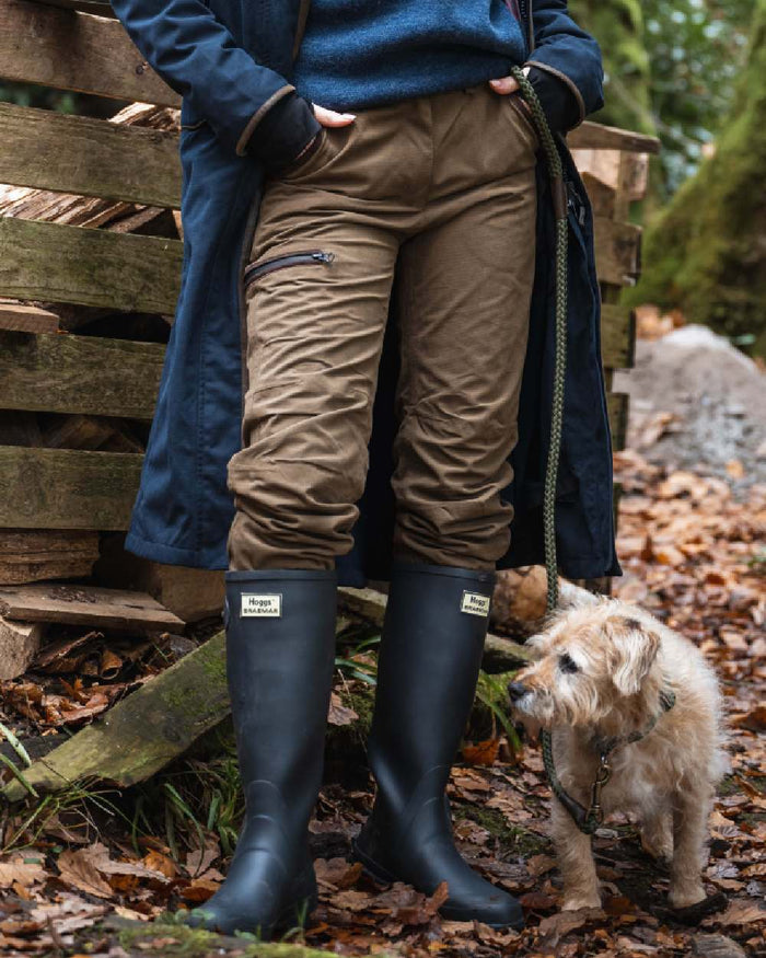 Sage Coloured Hoggs of Fife Struther Ladies Waterproof Trousers on outdoor background #colour_sage
