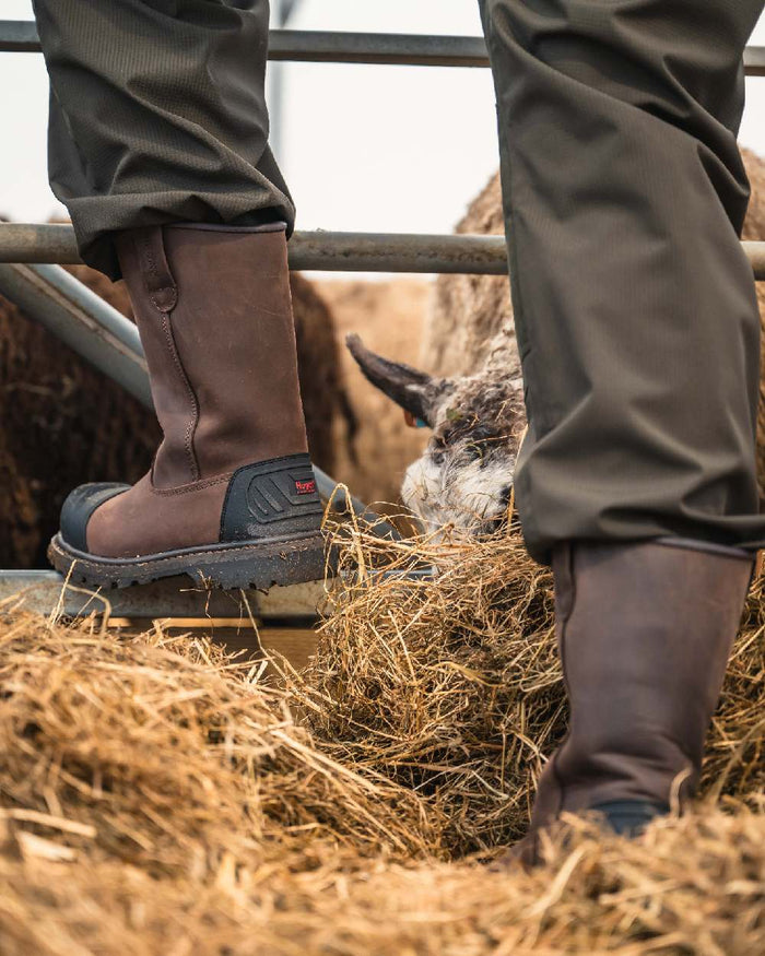 Brown Coloured Hoggs of Fife Thor Safety Rigger Boots on outdoor background #colour_brown