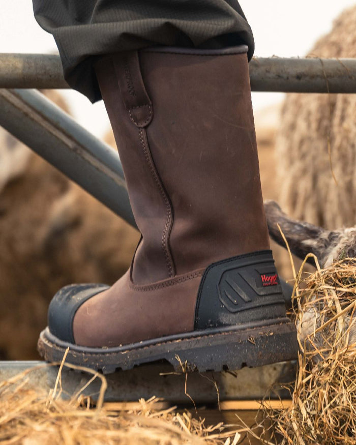 Brown Coloured Hoggs of Fife Thor Safety Rigger Boots on outdoor background #colour_brown