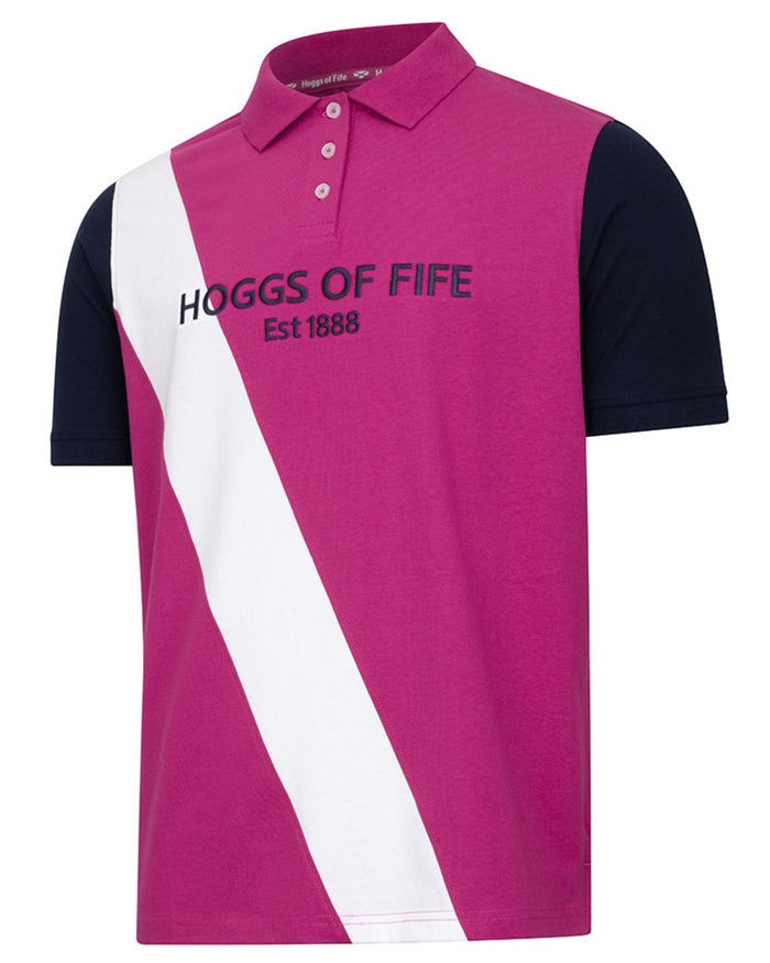 Berry Navy coloured Hoggs of Fife Womens Abbey Sash Jersey Polo Shirt on white background #colour_berry-navy