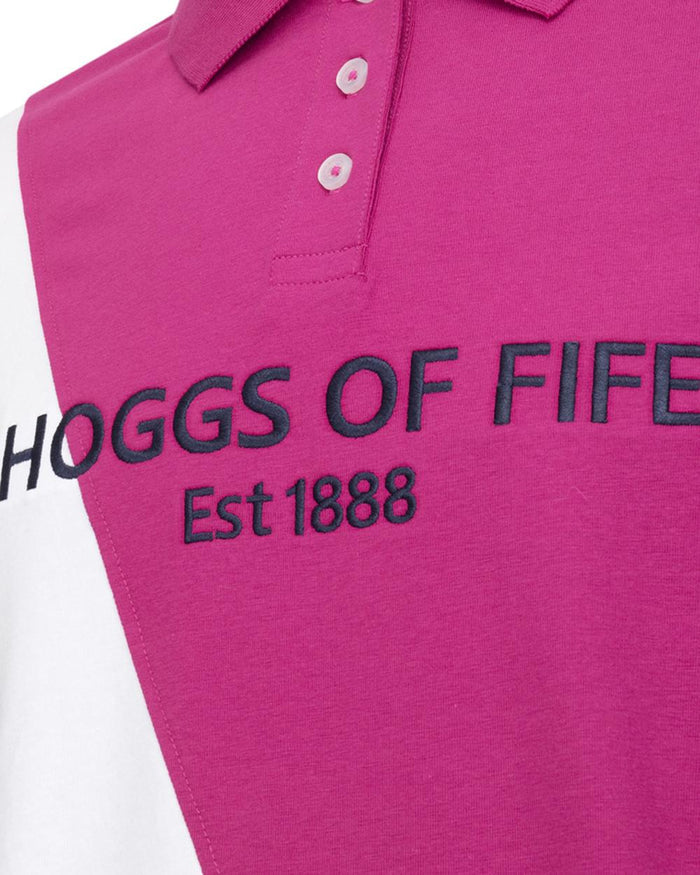 Berry Navy coloured Hoggs of Fife Womens Abbey Sash Jersey Polo Shirt on white background #colour_berry-navy