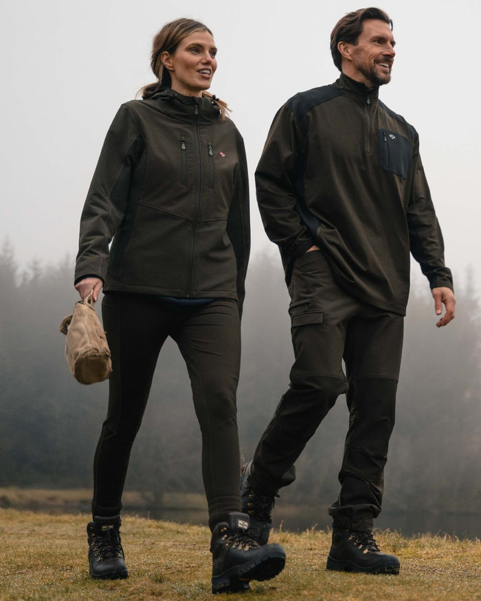 Green Coloured Hoggs of Fife Womens Ardross 4-Way Active Jacket on mountain background #colour_green