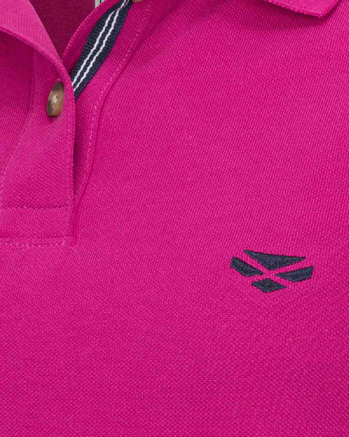 Berry Coloured Hoggs of Fife Womens Cora Pique Polo Shirt on white background #colour_berry