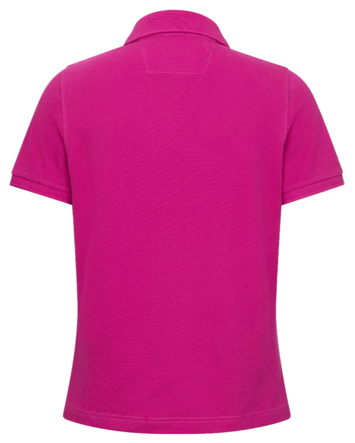 Berry Coloured Hoggs of Fife Womens Cora Pique Polo Shirt on white background #colour_berry
