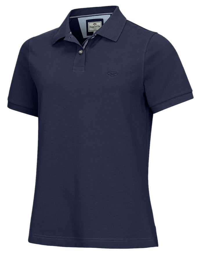 Navy Coloured Hoggs of Fife Womens Cora Pique Polo Shirt on white background #colour_navy