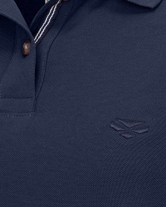 Navy Coloured Hoggs of Fife Womens Cora Pique Polo Shirt on white background #colour_navy