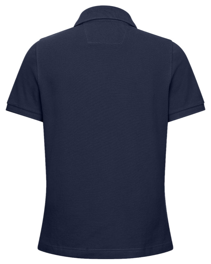 Navy Coloured Hoggs of Fife Womens Cora Pique Polo Shirt on white background #colour_navy